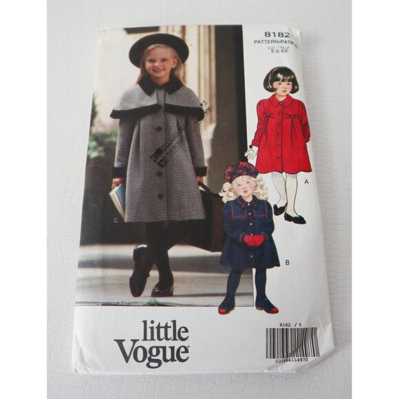 Vogue 8182 Sewing Pattern Girl's Coat Loose Fitting Size 5 6 6X Uncut - Picture 1 of 5